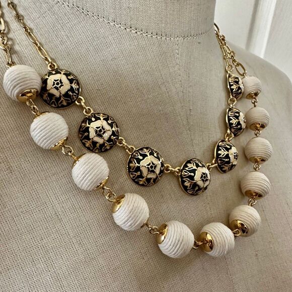 Talbots Double Strand Necklace with Enamel Medallions & Wrapped Beads - Picture 3 of 8